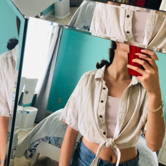 BDG Striped Tie Front Top - Picture 2 of 5